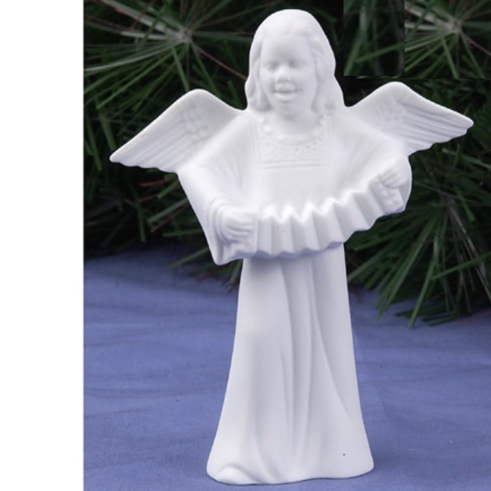 Hutschenreuther White Bisque Porcelain Angel  With Accordion Collectible